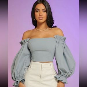 SHEIN women’s off shoulder puff sleeved crop top blouse